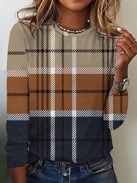 

Casual Crew Neck T-Shirt, Multicolor, Long sleeves