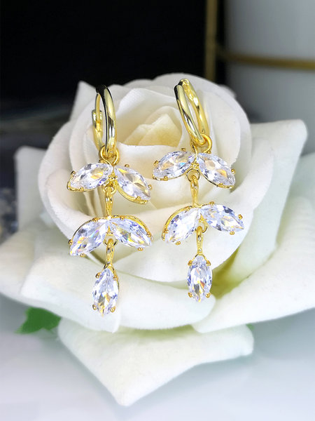 

Elegant Rhinestone Leaf Hoop Dangle Earrings, As picture, Earrings