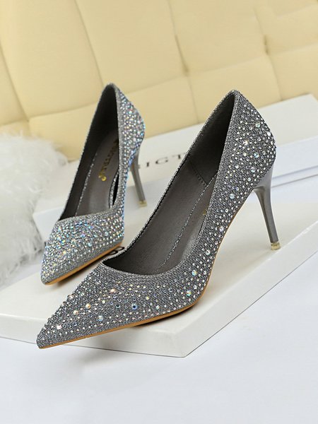 

Fashion Rhinestone Party Stiletto Heel Pumps, Gray, Heels