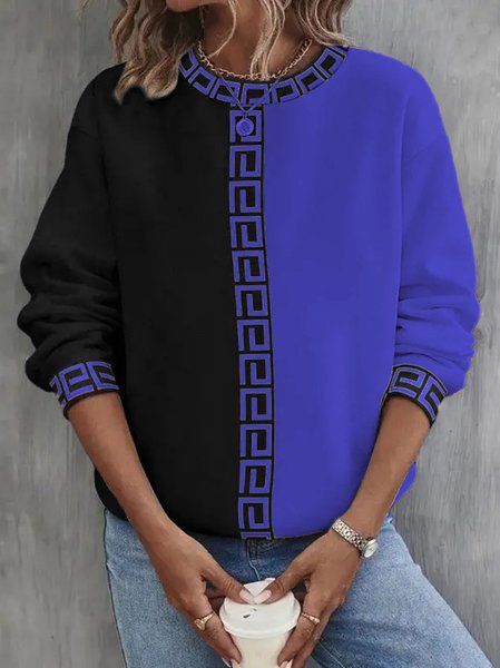 

Casual Color Block Loose Sweatshirt, Blue, Hoodies&Sweatshirts
