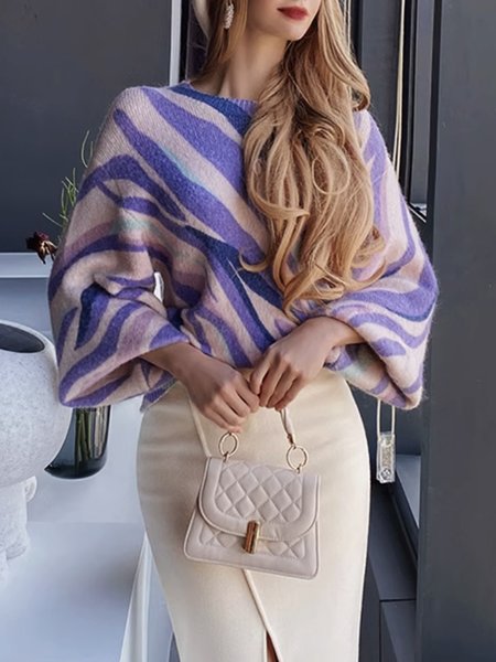 

Urban Acrylic Crew Neck Loose Sweater, Purple, Pullovers