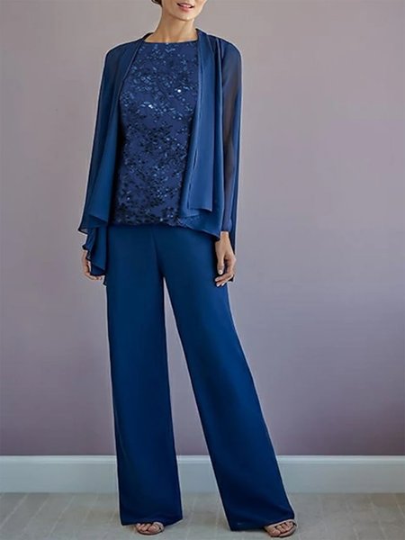 

Wrap Elegant Chiffon Matching Outfit, Blue, Suit Set