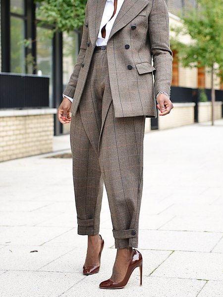 Plaid Urban Ankle Banded Pants, As picture, Pants