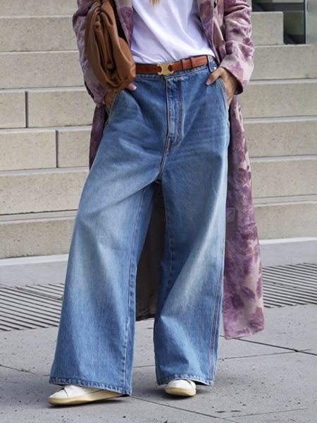 

Regular Fit Plain Denim Casual Jeans, Blue, Jeans