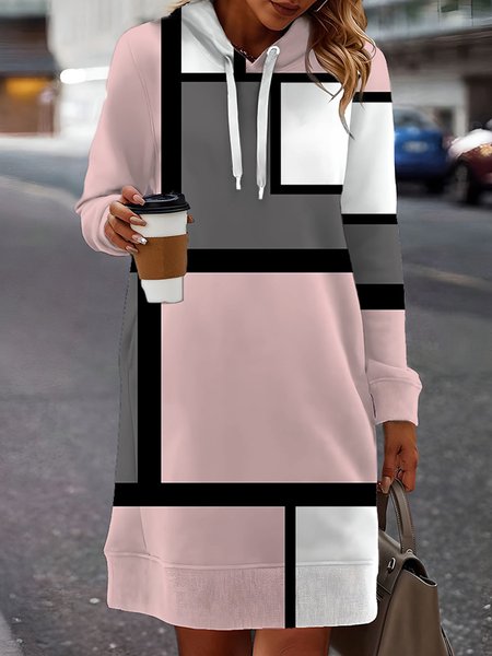 

Hoodie Casual Loose Multicolor Block Dress, Pink, Dresses