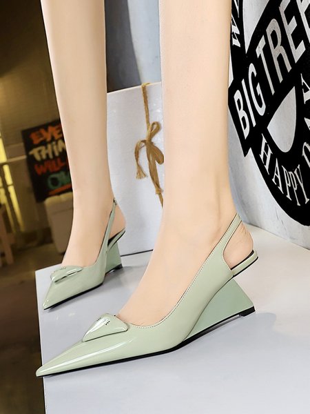 

Women Fashion Wedge Heel Back Empty Shoes, Green, Heels