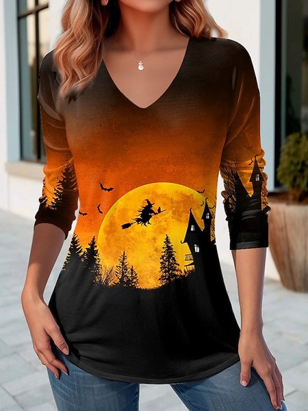 

Casual Jersey Halloween T-Shirt, Orange, Long sleeves