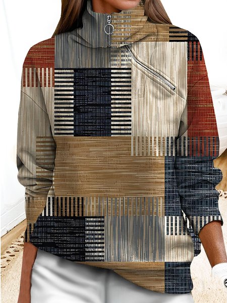 

Turtleneck Geometric Casual Sweatshirt, Multicolor, Hoodies&Sweatshirts
