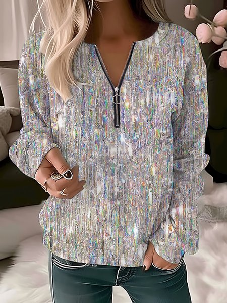 

V Neck Loose Ombre Casual Sweatshirt, As picture, Sweatshirts & Hoodies