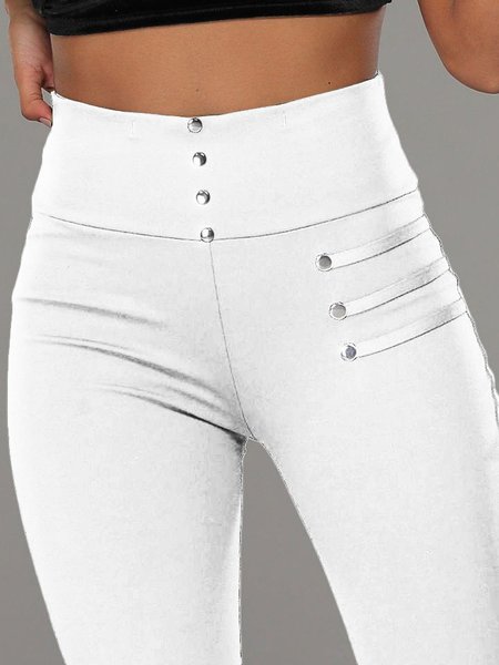 

Casual Plain Long Pants, White, Pants