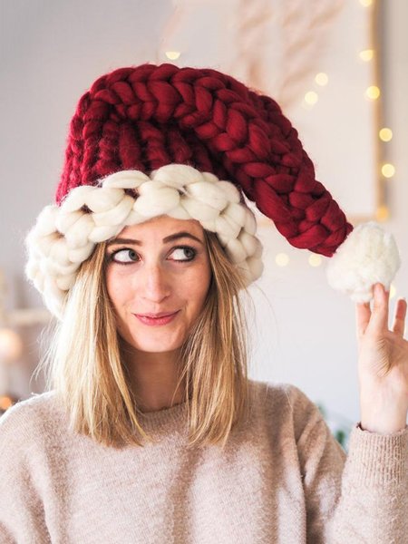 

Unisex Braided Christmas Santa Hat, Deep red, Women Hats