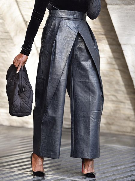 

Plain Urban Regular Fit Faux Leather Pants, Black, Pants