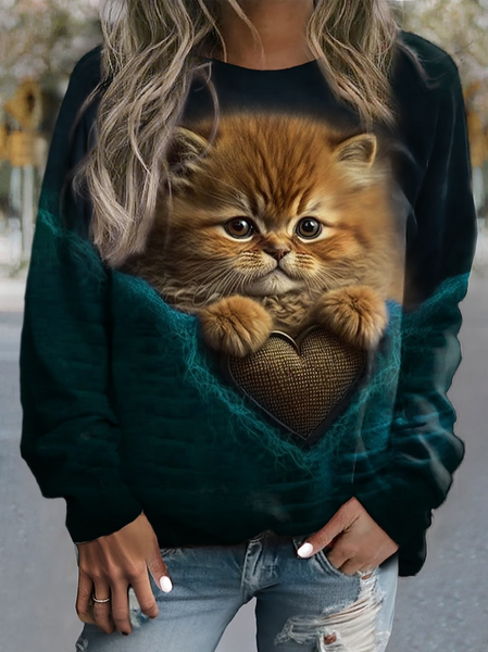 

Cat Casual Loose Sweatshirt, Green, Sweatshirts & Hoodies