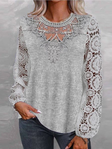

Casual Plain Loose Lace Shirt, Gray, Shirts & Blouses
