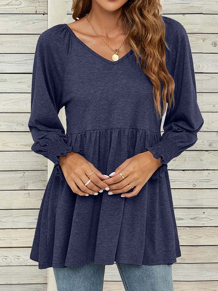 

Casual V Neck Loose T-Shirt, Navyblue, T-Shirts