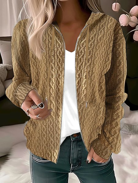 

Plain Casual Fluff/Granular Fleece Fabric Jacket, Brown, Jackets