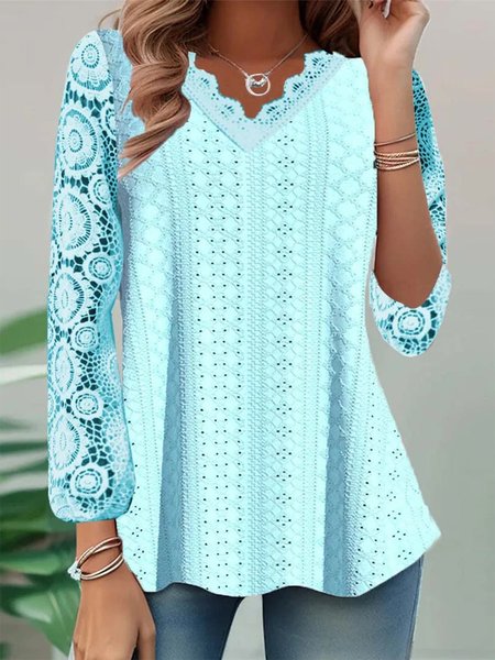 

Jacquard Casual Plain Loose Shirt, Blue, Shirts & Blouses