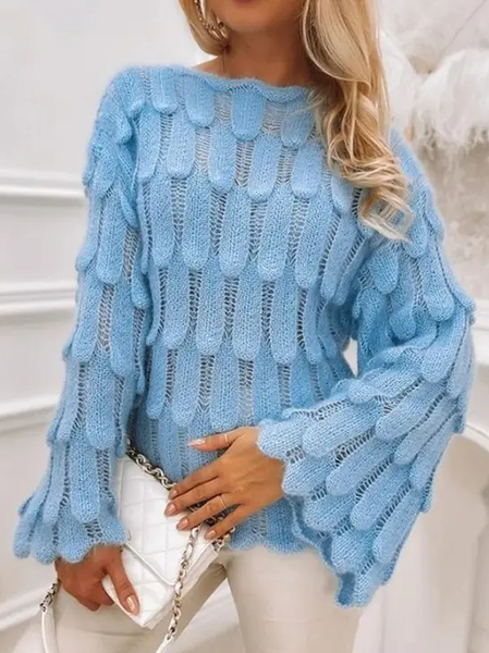 

Casual Plain Loose Sweater, Light blue, Sweaters