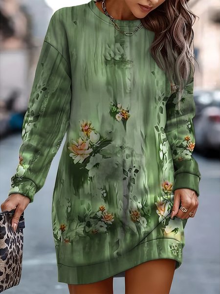 

Casual Floral Loose Dress, Green, Dresses