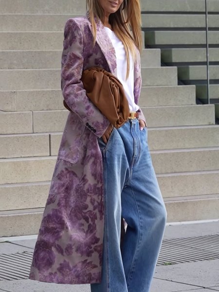 

Lapel Collar Urban Pocket Stitching Coat, Purple, Coats