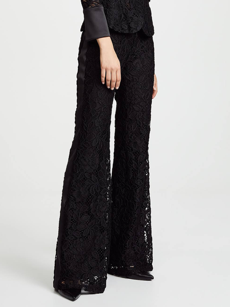 

Regular Fit Lace Elegant Plain Long Pants Straight pants, Black, Pants