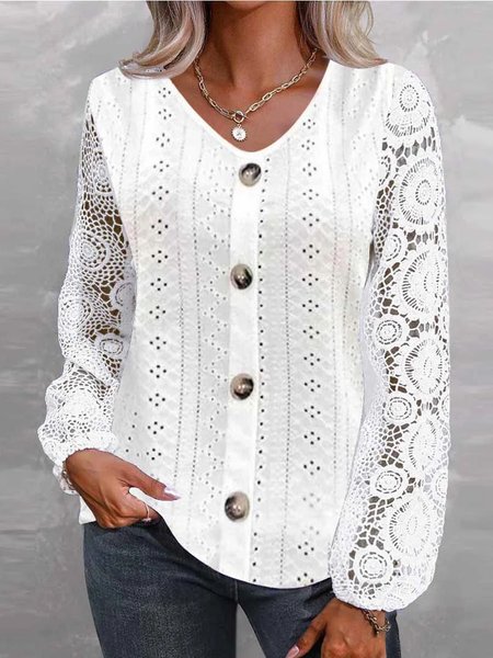 

Lantern Sleeve Simple Loose Shirt, White, Shirts & Blouses