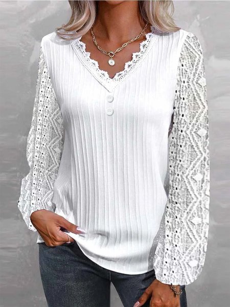 

Plain Casual Lace Shirt, White, Shirts & Blouses
