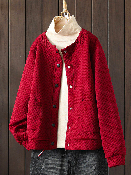 

Casual Geometric Cross Neck Loose Jacket, Wine red, Jackets