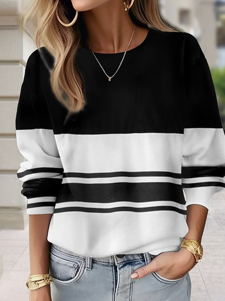 

Casual Crew Neck Color Block Sweatshirt, Black, Sweatshirts & Hoodies