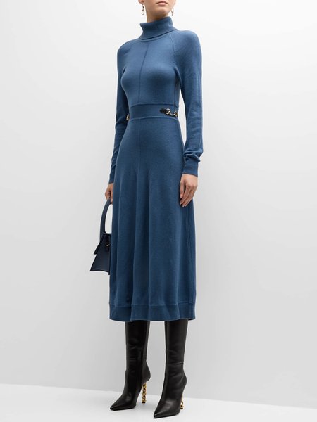 

Urban Turtleneck Regular Fit Plain Sweater Dress, Blue, Maxi Dresses