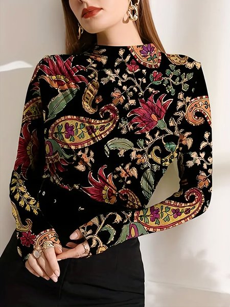 

Half Turtleneck Urban Regular Fit Floral T-Shirt, Black, Tees