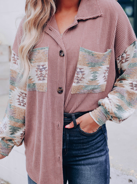 

Shirt Collar Ethnic Casual Loose Coat, Pink, Coats