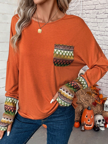 

Loose Casual Crew Neck T-Shirt, Orange, T-Shirts