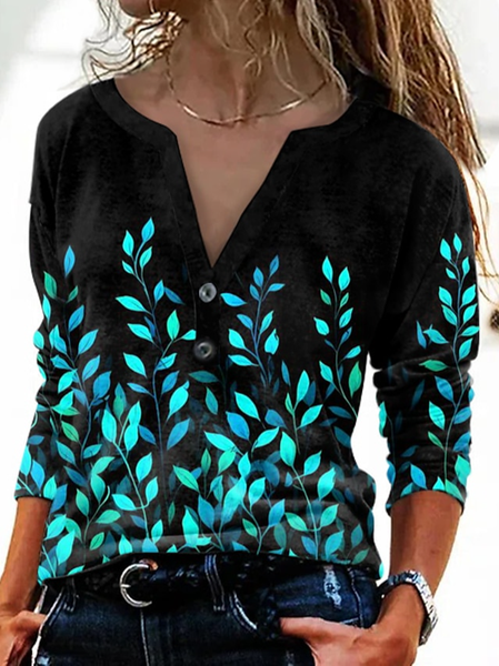 

Crew Neck Leaf Casual Regular Fit T-Shirt, Black, T-Shirts