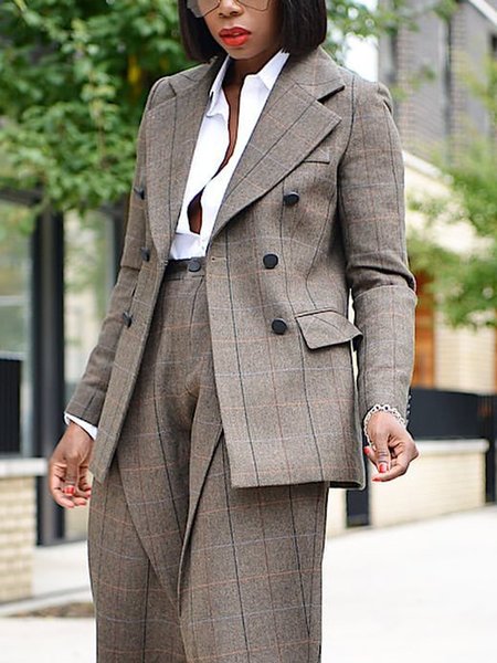 Lapel Collar Plaid Urban Blazer, As picture, Blazers