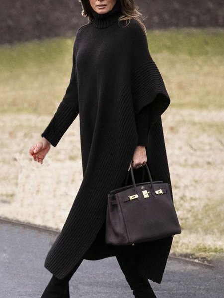 

Loose Plain Long Sleeve Urban Sweater, Black, Pullovers