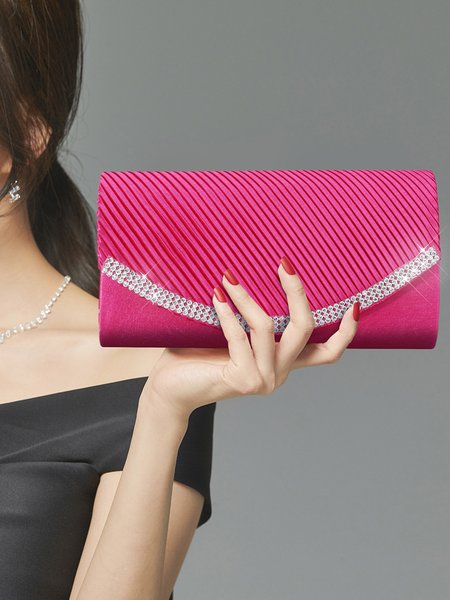 

Party Rhinestone Magnetic Square Clutch Bag, Rose red, Women's Bags