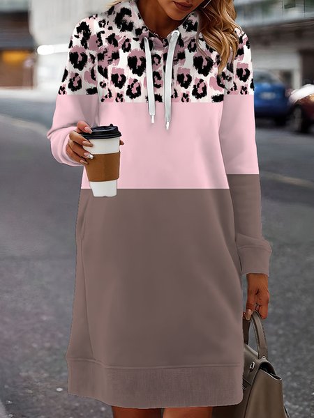 

Loose Hoodie Multicolor Block Casual Dress, Pink, Dresses
