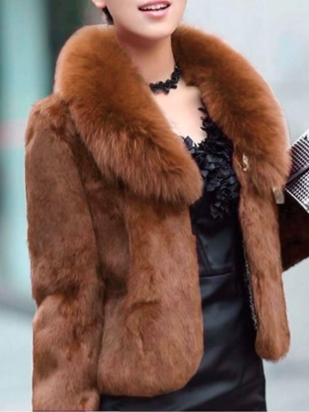 

Loose Elegant Winter Faux Fur Coat, Brown, Coats