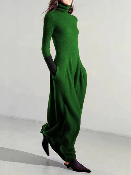 

Regular Fit Pockets Urban Color Block Sweater Dress, Green, Maxi Dresses