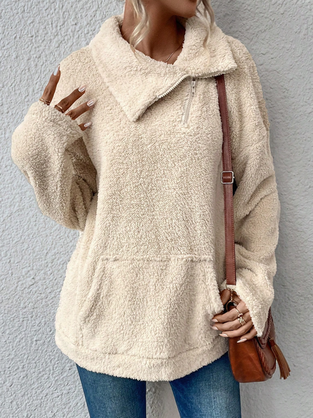 

Zipper Casual Loose Asymmetrical Collar Sweatshirt, Khaki, Sweatshirts & Hoodies