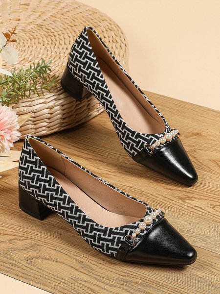 

Elegant Imitation Pearls Geometric Color Block Pumps, Black, Heels