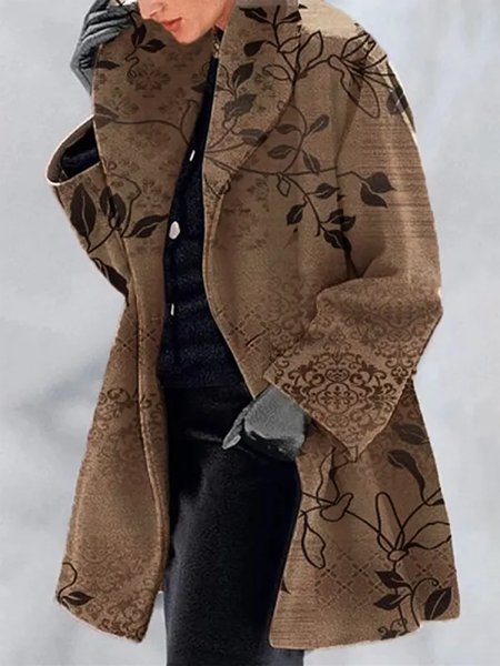 

Buttoned Vintage Shawl Collar Loose Coat, Brown, Coats