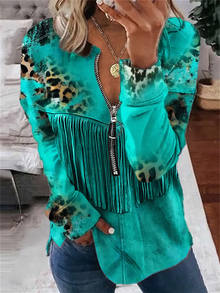 

Half Open Collar Leopard Casual Loose Sweatshirt, Color5, Hoodies&Sweatshirts