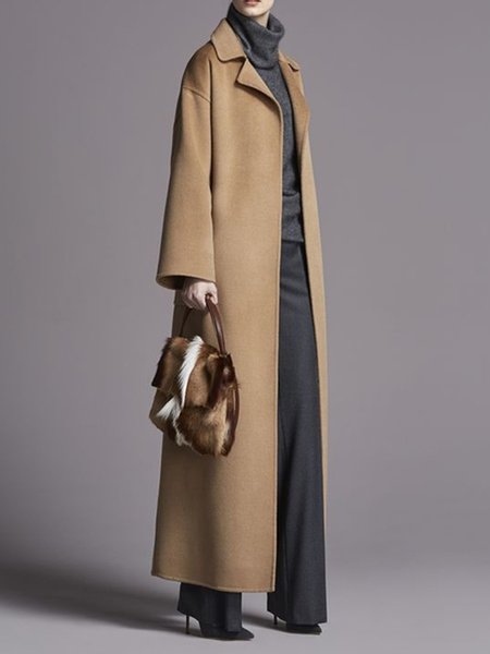 

Loose Shawl Collar Urban Coat, Khaki, Coats