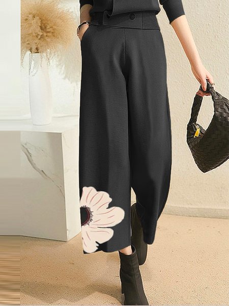 

Floral Loose Urban Pants, Black, Pants
