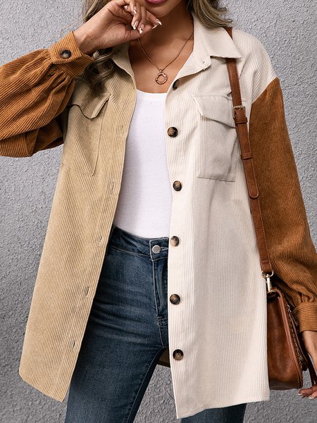 

Casual Shawl Collar Color Block Jacket, Beige, Jackets