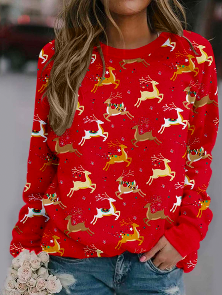 

Crew Neck Christmas Casual Sweatshirt, Red, Hoodies&Sweatshirts