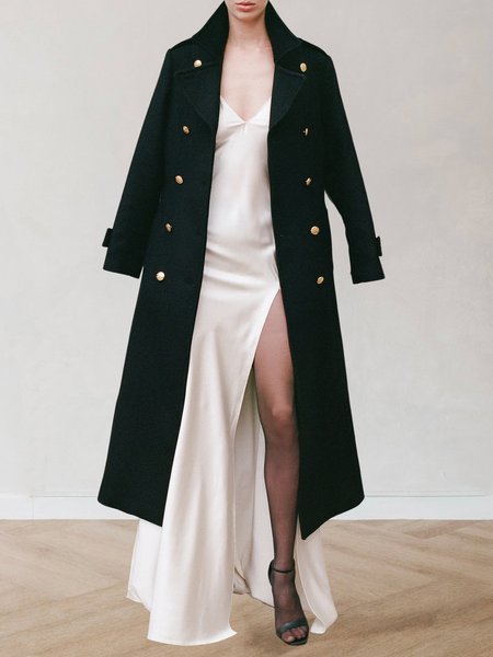 

Shawl Collar Regular Fit Plain Urban Coat, Black, Coats