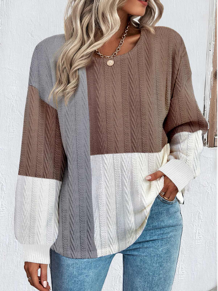 

Casual Crew Neck Colorblock Sweatshirt, Brown, Sweatshirts & Hoodies